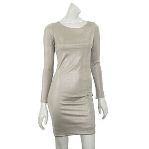 Alice & Olivia Tabitha Metallic Silver Bodycon Dress Long Sleeve Size S